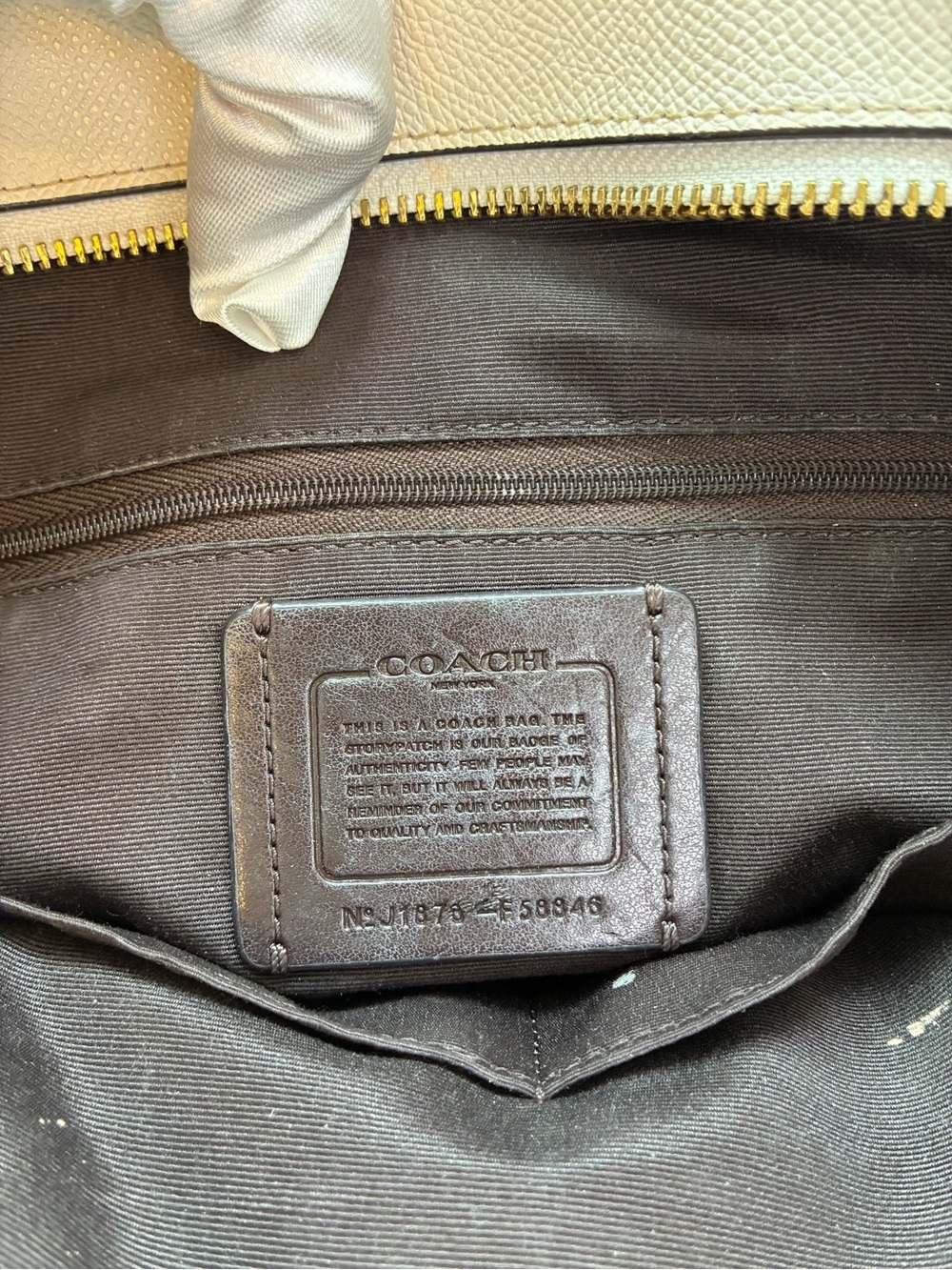 Coach Ivory Leather Tote with Yellow Charm - Picture 7 of 8